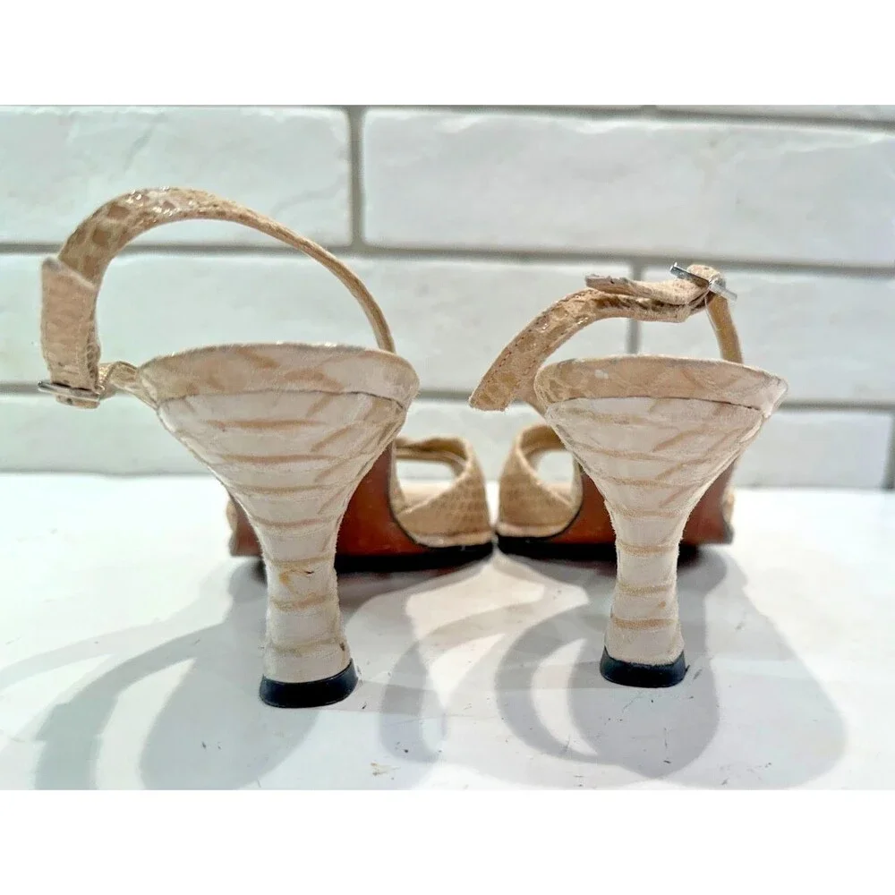 Stuart Weitzman Women's Snakeskin Print Peep Toe Slingback Heels Beige Size 6 M‎ - Picture 6 of 10